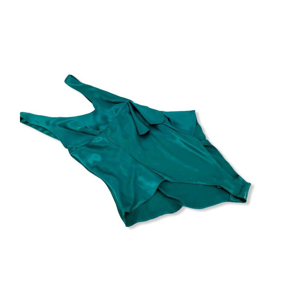 Vintage Second Skin Satin Green Teddy Frilly Leg Lingerie Womens Medium